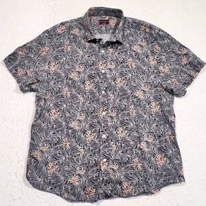 Untuckit Shirt‎ Men's XL Blue Linen Tropical Floral All Over Print Short Sleeve